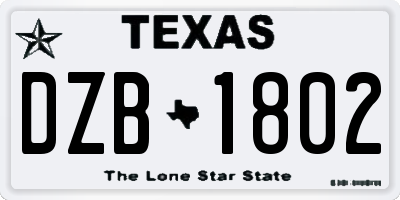 TX license plate DZB1802