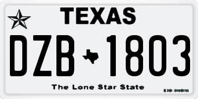 TX license plate DZB1803