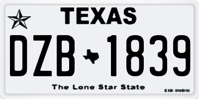 TX license plate DZB1839