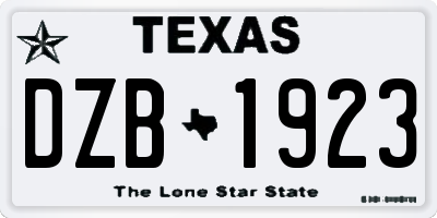 TX license plate DZB1923