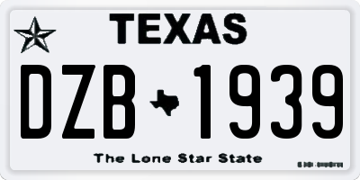 TX license plate DZB1939