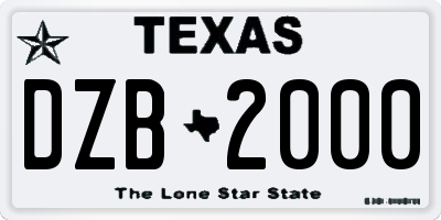 TX license plate DZB2000