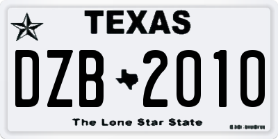TX license plate DZB2010