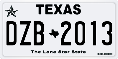 TX license plate DZB2013