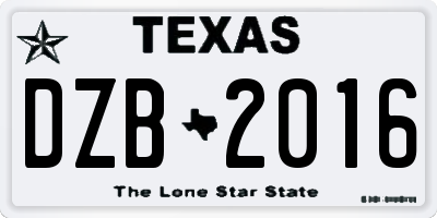 TX license plate DZB2016