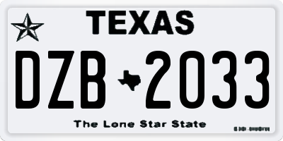TX license plate DZB2033