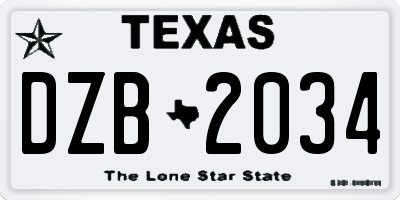 TX license plate DZB2034