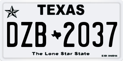 TX license plate DZB2037