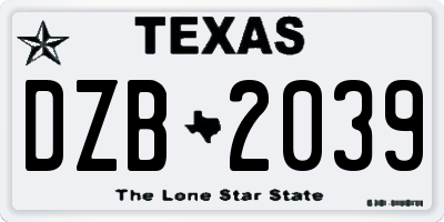 TX license plate DZB2039