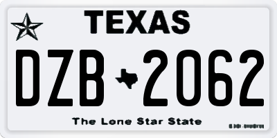 TX license plate DZB2062