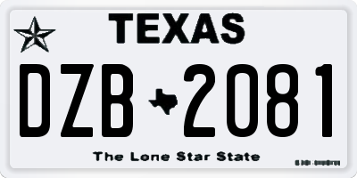 TX license plate DZB2081