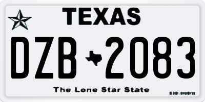 TX license plate DZB2083