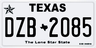 TX license plate DZB2085