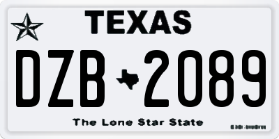 TX license plate DZB2089