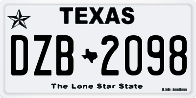 TX license plate DZB2098