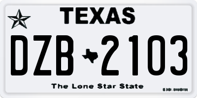 TX license plate DZB2103