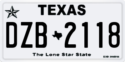 TX license plate DZB2118