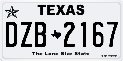 TX license plate DZB2167