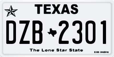 TX license plate DZB2301