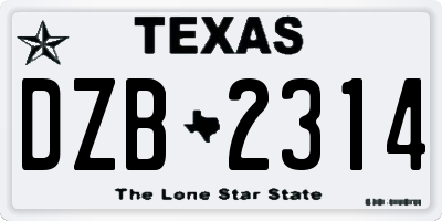 TX license plate DZB2314