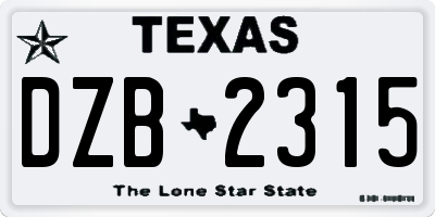 TX license plate DZB2315