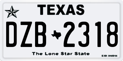 TX license plate DZB2318