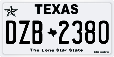 TX license plate DZB2380