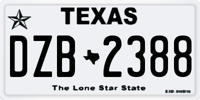TX license plate DZB2388