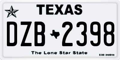 TX license plate DZB2398