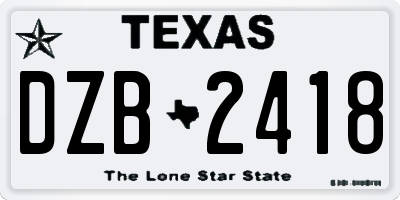 TX license plate DZB2418