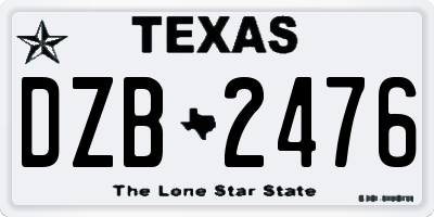 TX license plate DZB2476