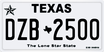 TX license plate DZB2500