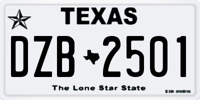 TX license plate DZB2501