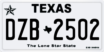 TX license plate DZB2502