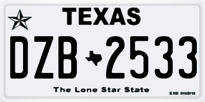 TX license plate DZB2533