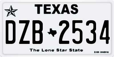 TX license plate DZB2534