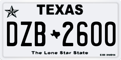 TX license plate DZB2600
