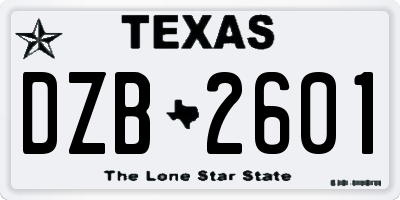 TX license plate DZB2601
