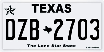 TX license plate DZB2703