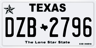 TX license plate DZB2796