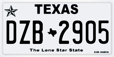TX license plate DZB2905