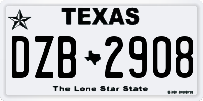 TX license plate DZB2908
