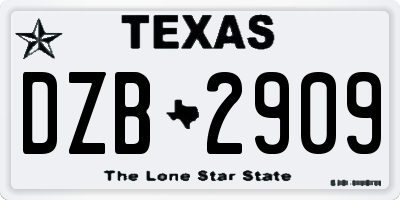 TX license plate DZB2909