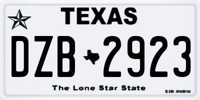 TX license plate DZB2923