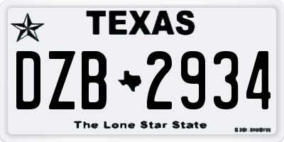 TX license plate DZB2934