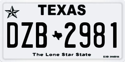 TX license plate DZB2981