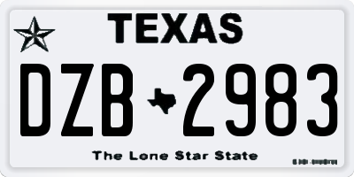 TX license plate DZB2983
