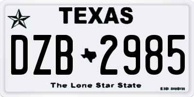 TX license plate DZB2985