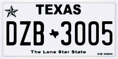TX license plate DZB3005