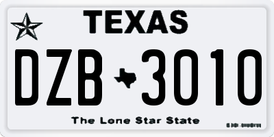 TX license plate DZB3010